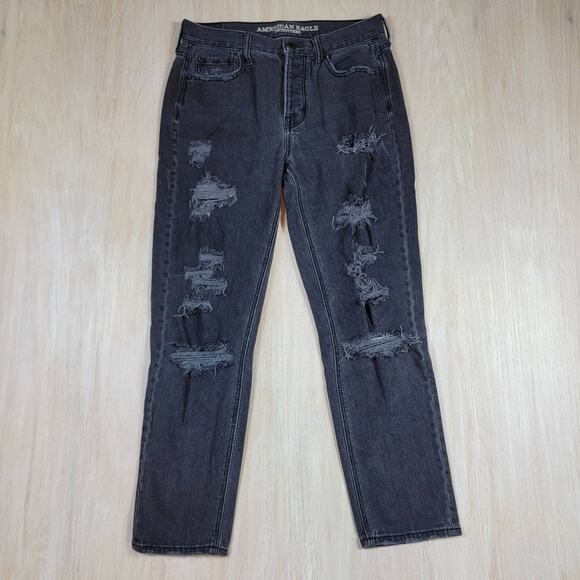 American Eagle Black Vintage Hi-Rise Distressed Everyday Wear Denim Jeans 4 - Picture 1 of 15